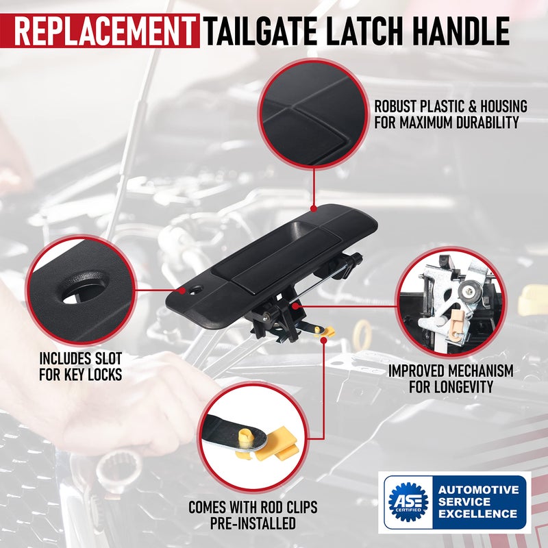 AA Ignition Replacement Tailgate Handle Latch with Keyhole - Replaces 690900C040, 69090-0C040, 81213 - Compatible with Toyota Tundra 2007, 2008, 2009, 2010, 2011, 2012, 2013 - Liftgate Handle Trim with Clips - Image 4
